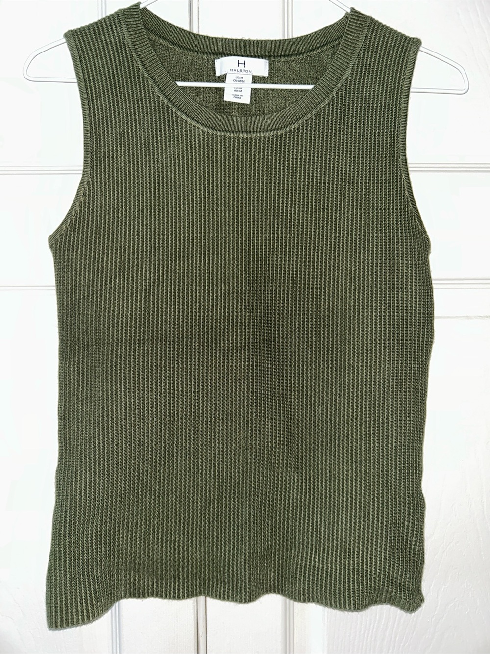 Halston H Olive Ribbed Sleeveless Knit Tank